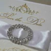 Ivory Silk Save the Date Card with Rhinestone Brooch