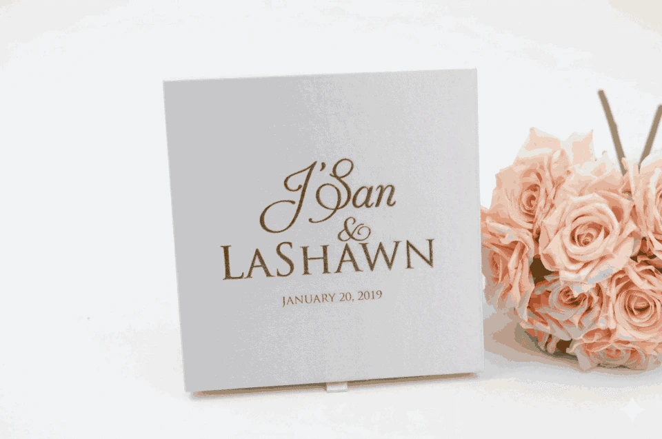Ivory Silk Wedding Invitation Box With Custom Foil Monogram