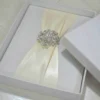 Ivory Silk Wedding Invitation Folio with Rhinestone Brooch (1)