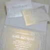 Ivory Silk Wedding Invitation Folio with Rhinestone Brooch (2)