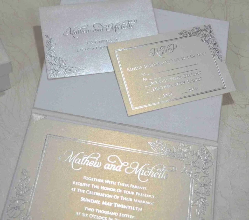 Ivory Silk Wedding Invitation Folio with Rhinestone Brooch (2)