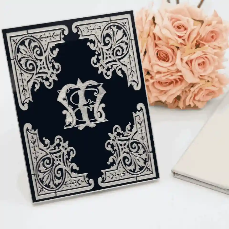 Ivory Velvet Wedding Invitation Box: Mirror Acrylic Invite