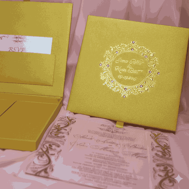 Wedding Invitation Box with Custom Foil Monogram & Acrylic Invite