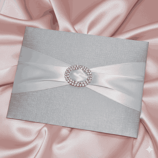 Silver Silk Wedding Invitation Folio: Hardcover Trifold Jacket Invite