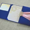 Luxurious Navy Blue Silk Wedding Invitation Folio with Rose Gold Ribbon (2)