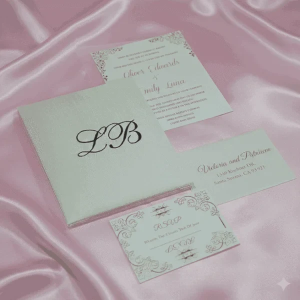 Minimalist Silk Wedding Invitation Folio with Embroidered Monogram (2)