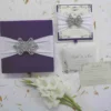 Purple Silk Wedding Invitation Box With Rhinestone Crystal Brooch (2)
