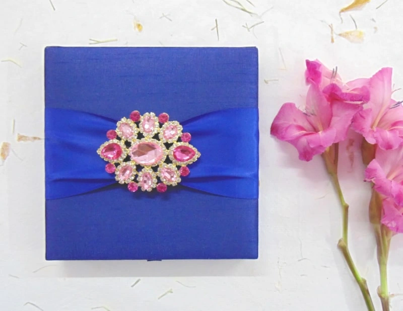 Royal Blue Silk Wedding Invitation Box