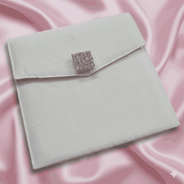 Ivory Silk Envelope Pocket with Rhinestone Brooch