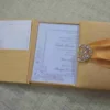 Silk Wedding Invitation Box with Crystal Rhinestone Brooch (3)