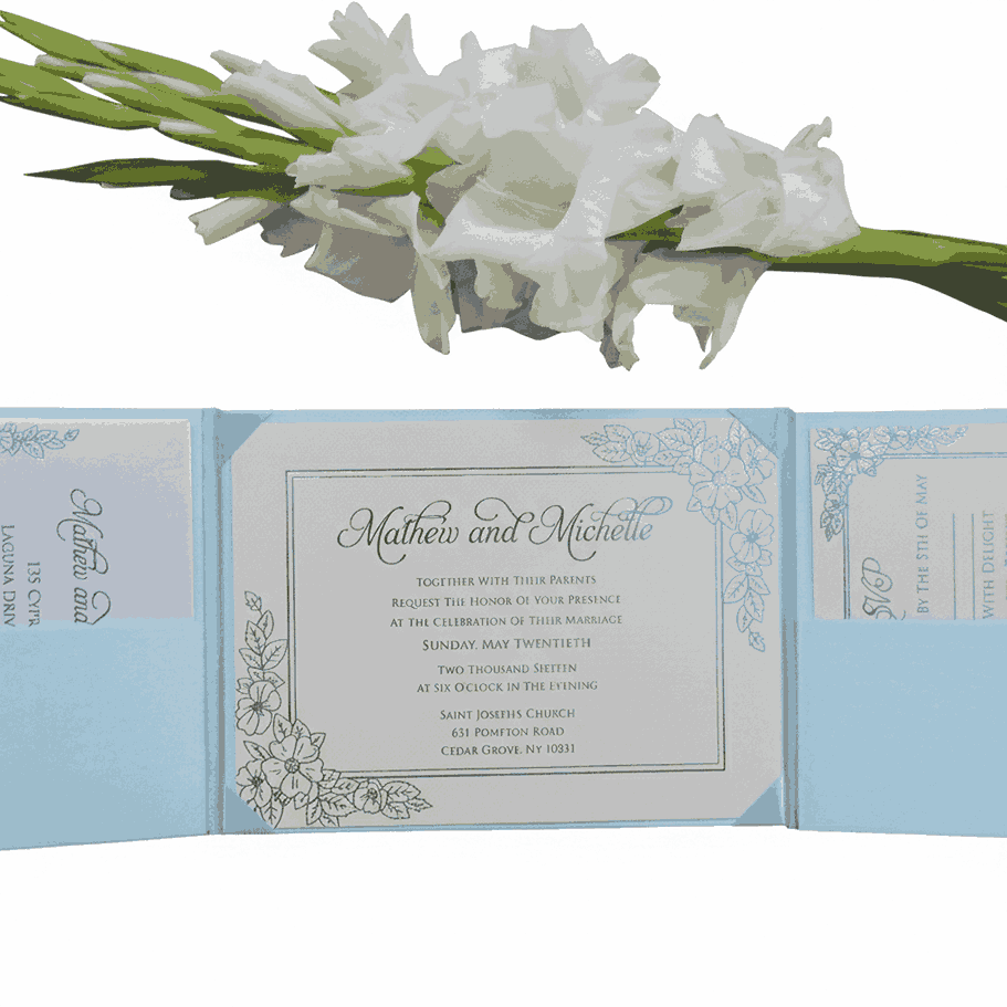Silk Wedding Invitation Folio - Daisy Aqua (2)