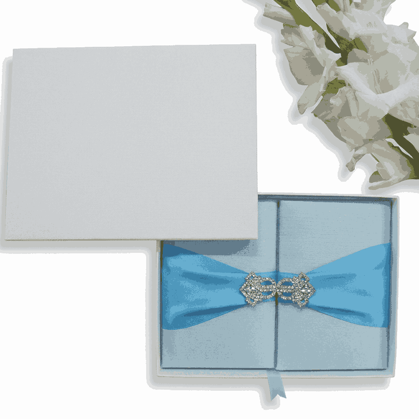 Silk Wedding Invitation Folio - Daisy Aqua (6)