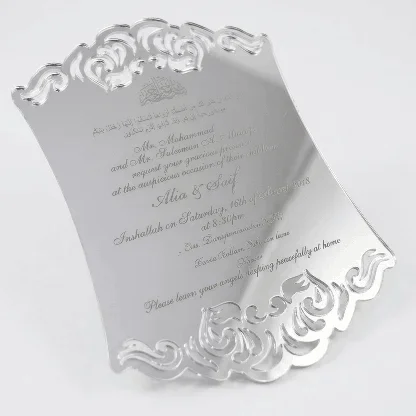 Silver Mirror Acrylic Wedding Invitation: Engraved Acrylic Invites