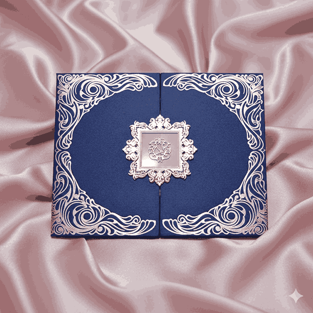 Royal Blue Satin Wedding Invitation Folio with Custom Monogram