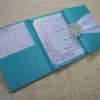 Teal Green Silk Wedding Invitation Folio with Crystal Rhinestone Brooch (2)