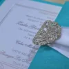Teal Green Silk Wedding Invitation Folio with Crystal Rhinestone Brooch (3)