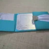 Teal Green Silk Wedding Invitation Folio with Crystal Rhinestone Brooch (5)