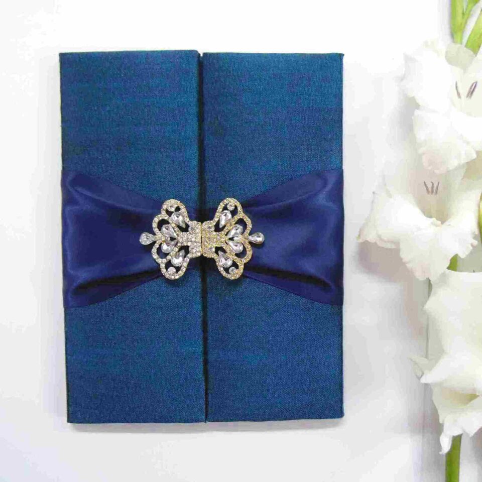 Embellished Luxury Wedding Invitation Folio With Rhinestone Brooch