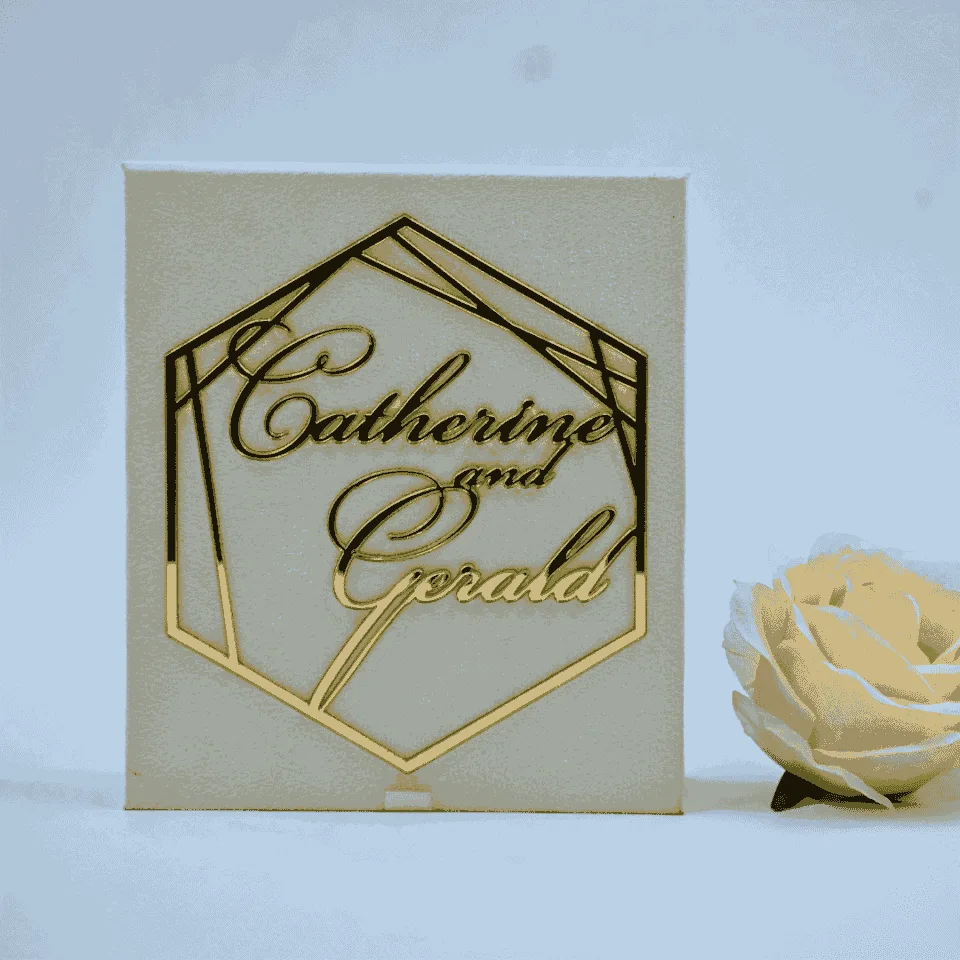 Velvet Wedding Invitation Folio With Custom Acrylic Monogram & Frosted Acrylic Invite