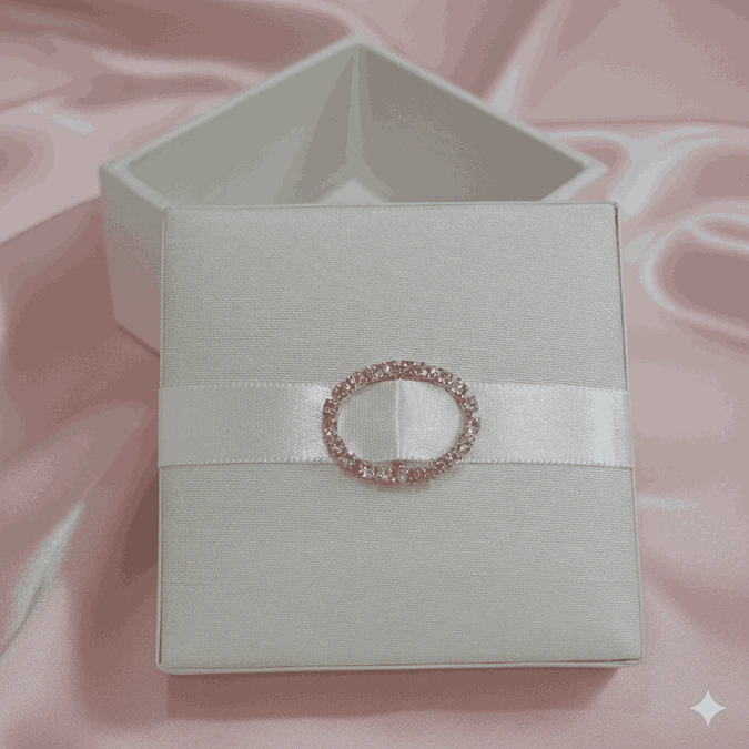 White Silk Wedding Favor Box with Satin Ribbon & Crystal Brooch