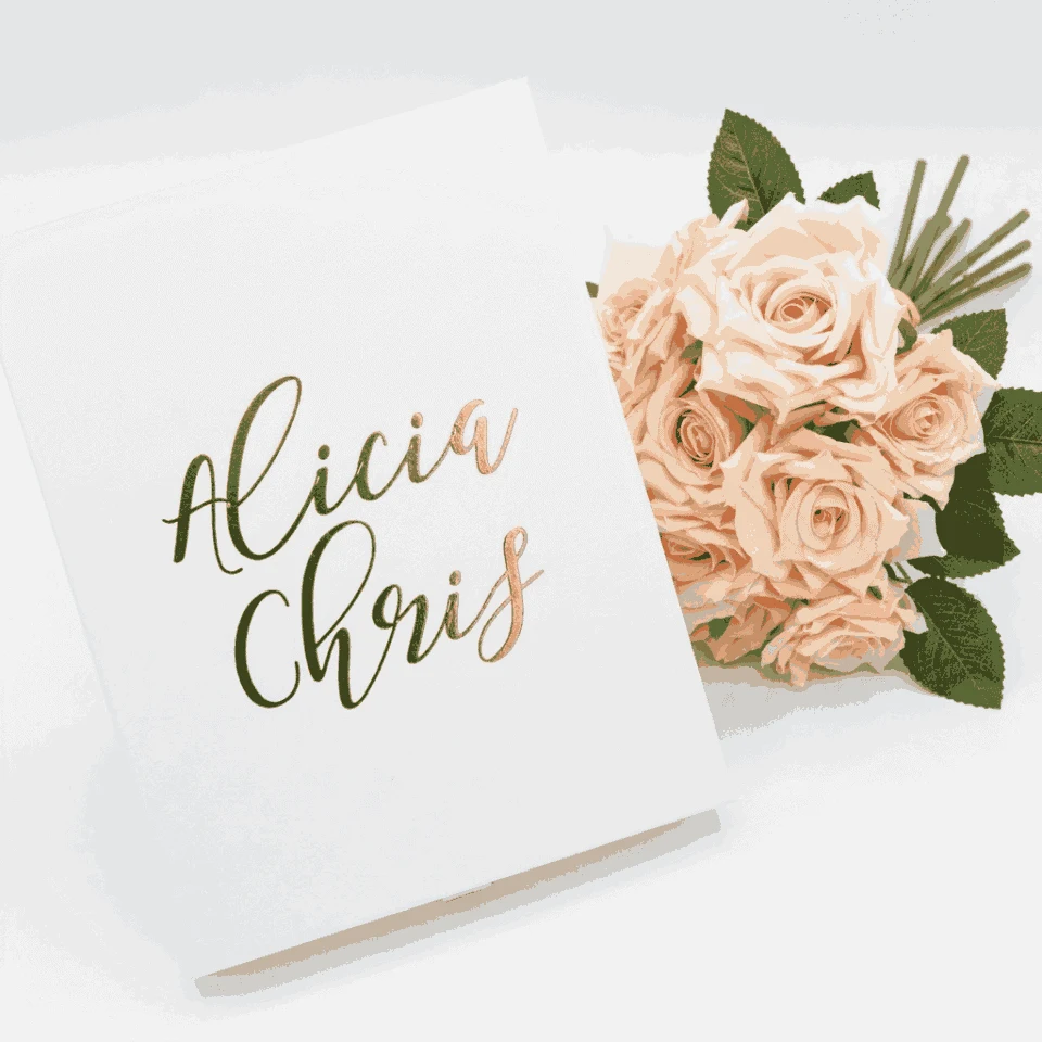 White Wedding Invitation Box with Acrylic Invite & Gold Foil Monogram