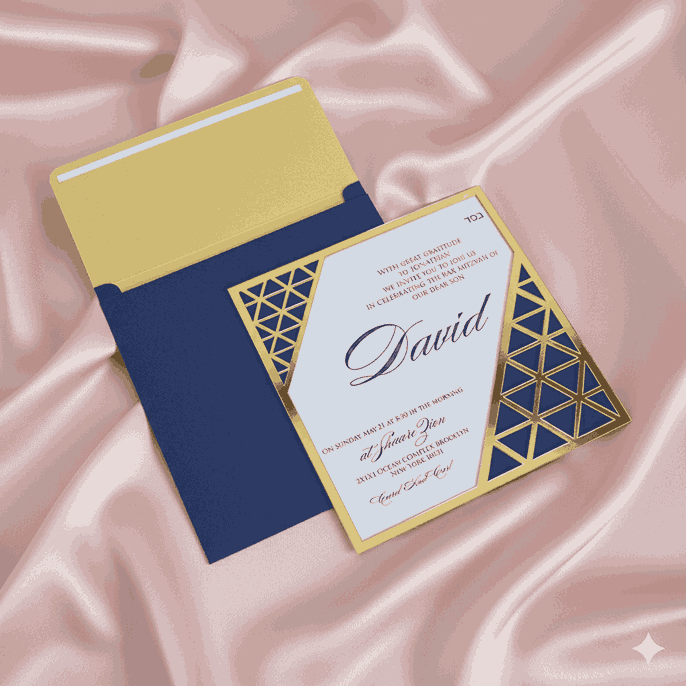 Gold Mirror Acrylic Bar Mitzvah Invitations: Art Deco Gatsby Theme
