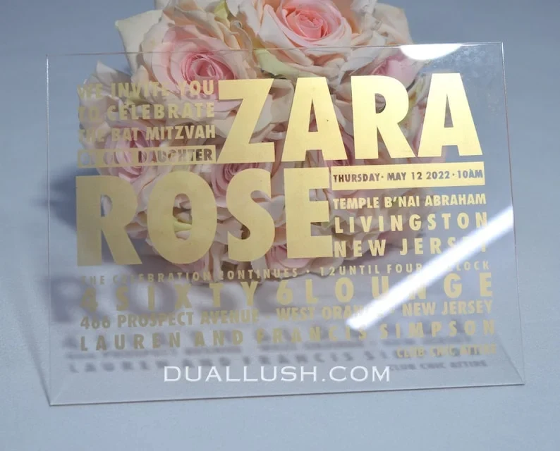 Clear Acrylic Bat Mitzvah Invitation