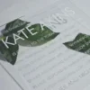 A close-up, angled shot of a clear acrylic Bat Mitzvah invitation resting against a bouquet of green leaves . The transparency of the acrylic allows the soft petals of the roses to be seen through the card.