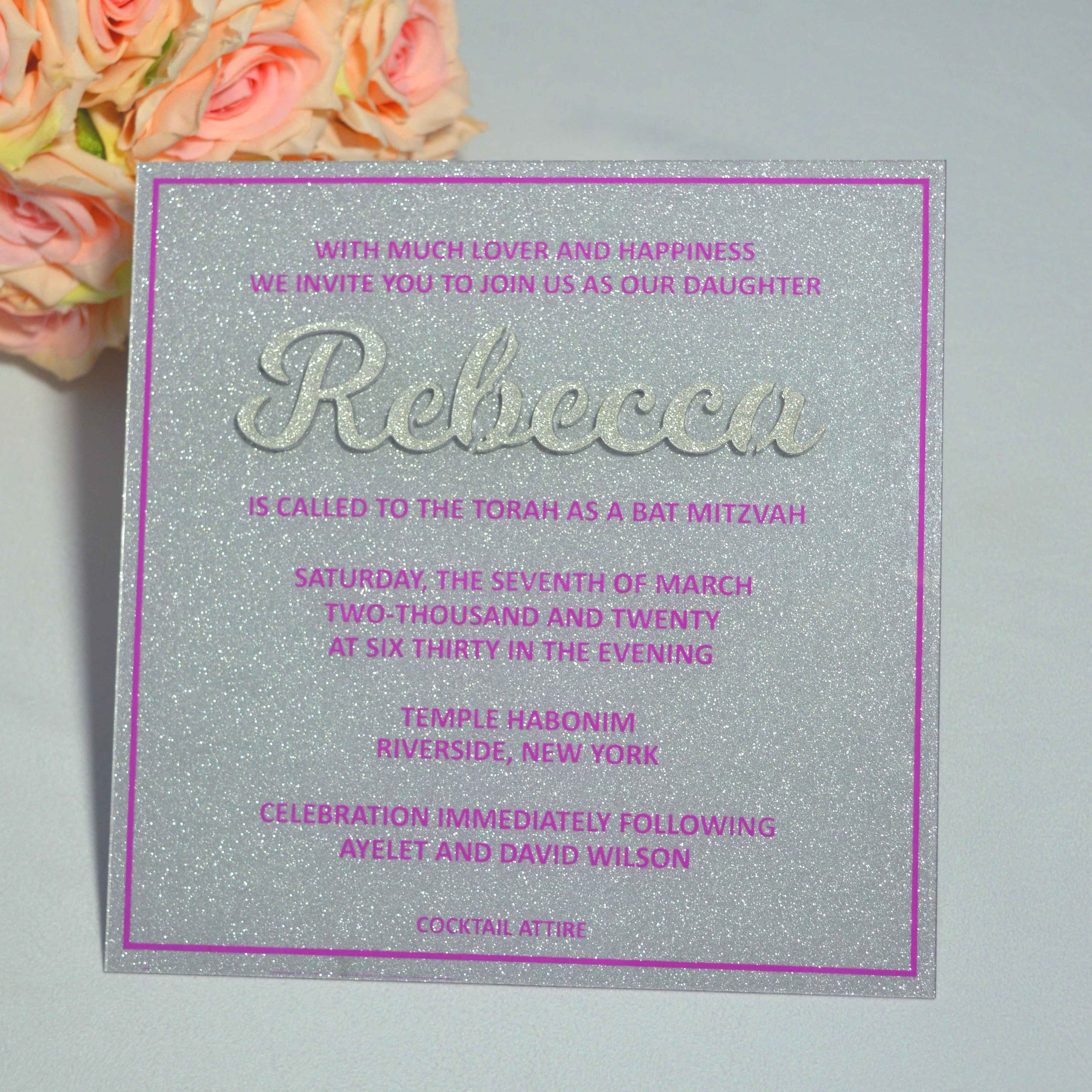 Glitter Acrylic Bat Mitzvah Invitations