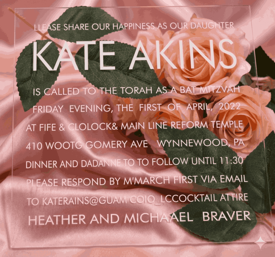 Clear Acrylic Bat Mitzvah Invitations