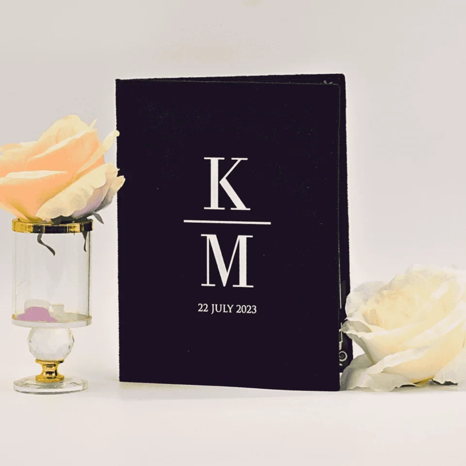 Black Velvet Wedding Invitation Folio: Acrylic Invite