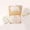Embellished Gold Silk Wedding Invitation Folio with Pearl Brooch (1)