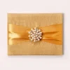 Embellished Gold Silk Wedding Invitation Folio with Pearl Brooch (2)
