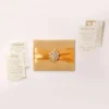 Embellished Gold Silk Wedding Invitation Folio with Pearl Brooch (3)