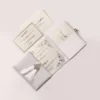 Embellished White Silk Wedding Invitation Folio With Crystal Rhinestone Brooch (1)