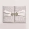 Embellished White Silk Wedding Invitation Folio With Crystal Rhinestone Brooch (2)