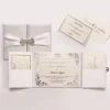 Embellished White Silk Wedding Invitation Folio With Crystal Rhinestone Brooch (3)