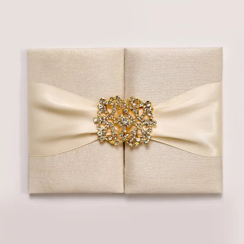 Ivory Silk Wedding Invitation Folio: Gold Foil Invites