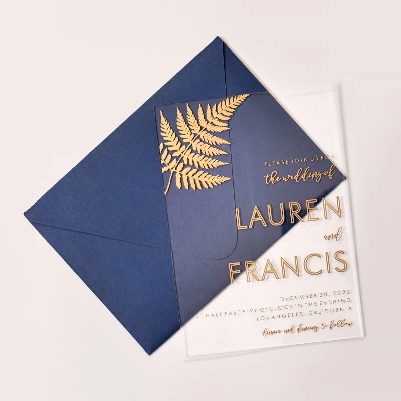 Minimalist Clear Acrylic Wedding Invitation with Gold Accents