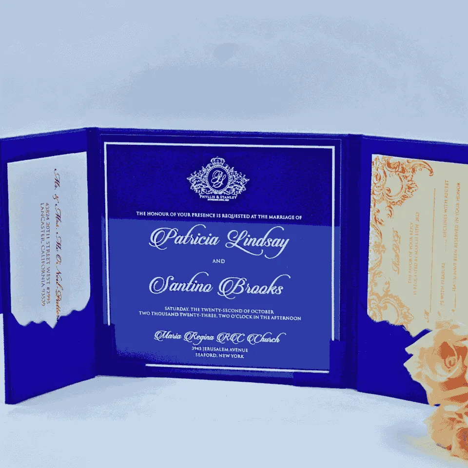 Trifold Jacket Velvet Wedding Invitation Folio with Acrylic Invite (2)