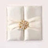 White Satin Wedding Invitation Folio With Pearl Embelishment Brooch (1)