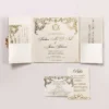 White Satin Wedding Invitation Folio With Pearl Embelishment Brooch (3)