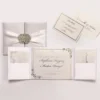 White Silk Wedding Invitation Pocket Folio With Crystal Brooch Embellishment (1)