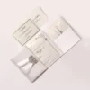 White Silk Wedding Invitation Pocket Folio With Crystal Brooch Embellishment (2)