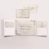 White Silk Wedding Invitation Pocket Folio With Crystal Brooch Embellishment (3)