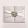 White Silk Wedding Invitation Pocket Folio With Crystal Brooch Embellishment (4)