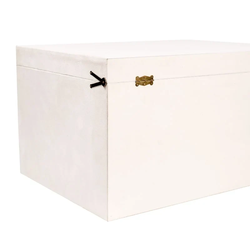 Ivory velvet (suede) Higed Bridal Lehenga Box. Box is crafted from a rigid MDF core & Equipped with premium gold handles.