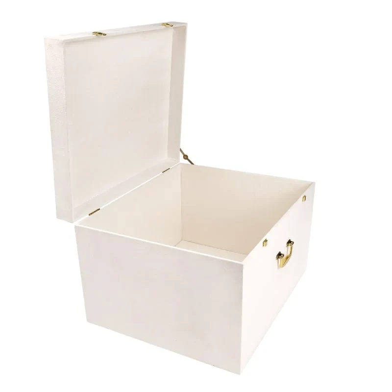 Ivory velvet (suede) Higed Bridal Lehenga Box. Box is crafted from a rigid MDF core & Equipped with premium gold handles.
