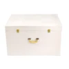 Ivory velvet (suede) Higed Bridal Lehenga Box. Box is crafted from a rigid MDF core & Equipped with premium gold handles.