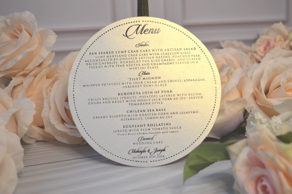 Wedding Dinner Menu with Real Foil Details